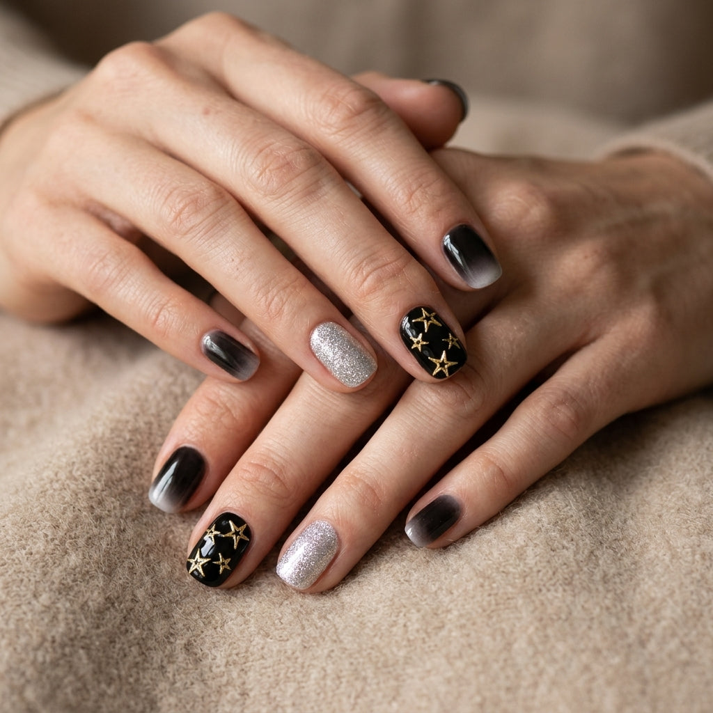 Opal Negro y Dorado Nail Stickers