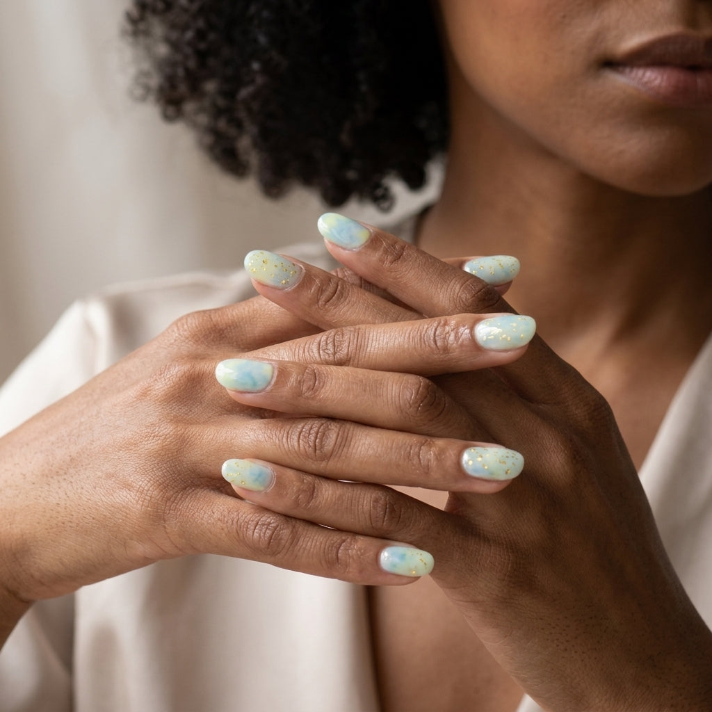 Opal Verde y Dorado Nail Stickers