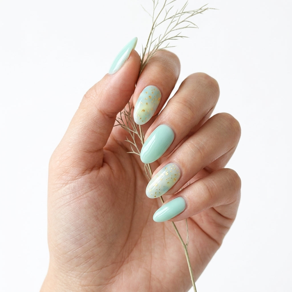 Opal Verde y Dorado Nail Stickers
